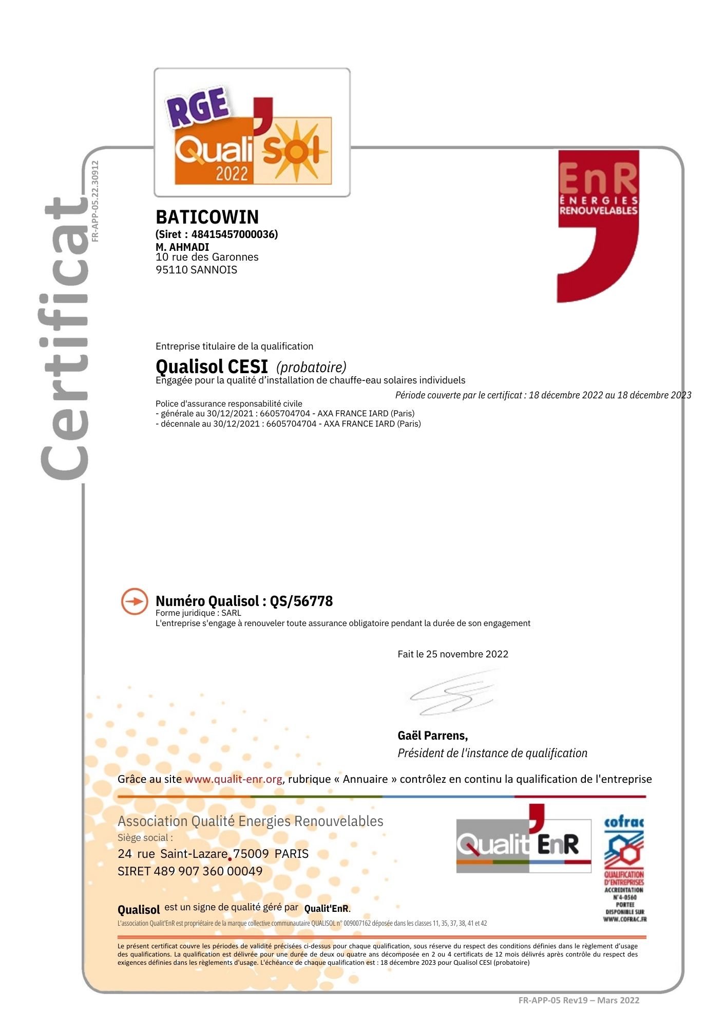 Certification RGE QUALISOL