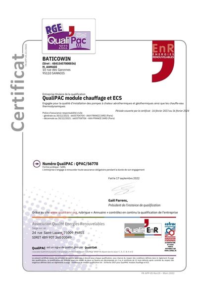 Certificat RGE QualiPac et QualiSol